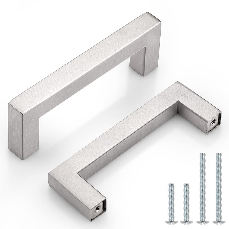Probrico(10 Pack Square Stainless Steel Cabinet Pulls in Brushed Nickel 3-1/2 inch Hole Center, 4 Inch Total Length T Bar Kitchen Bathroom Drawer Hardware,Contemporary Dresser Closet Pulls - Image 1